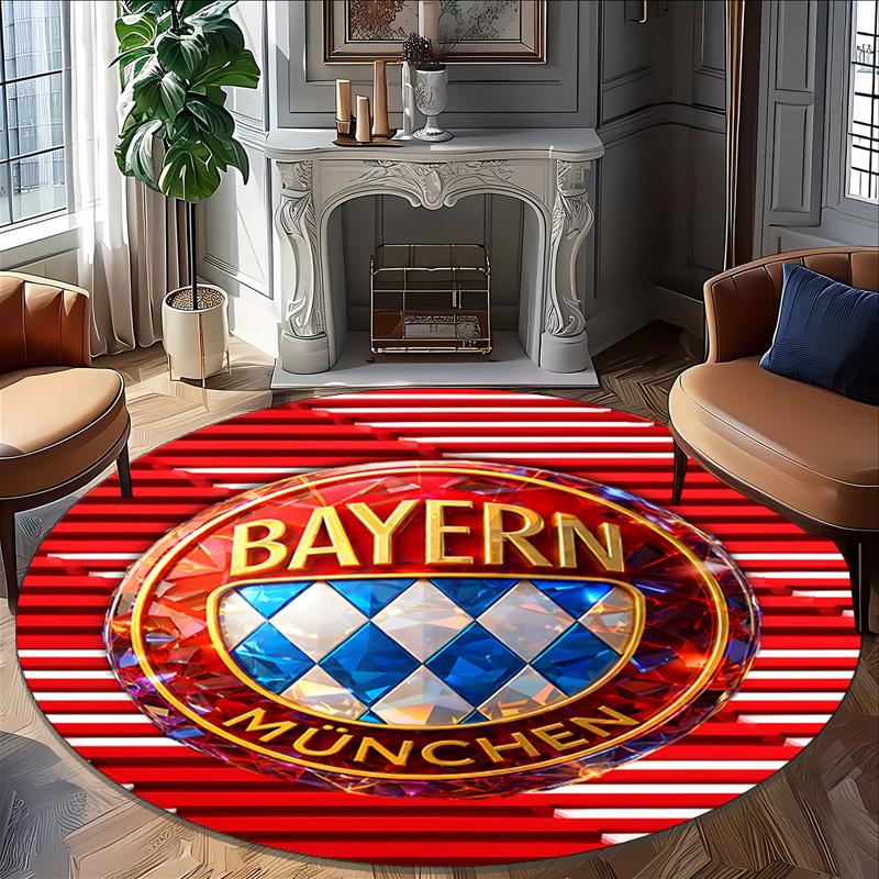 1pc B-Bayern Munich Carpet, Round Rug, Comfortable, Suitable for Entryways, Living Rooms, Office, And Bedrooms, Christmas Decoration