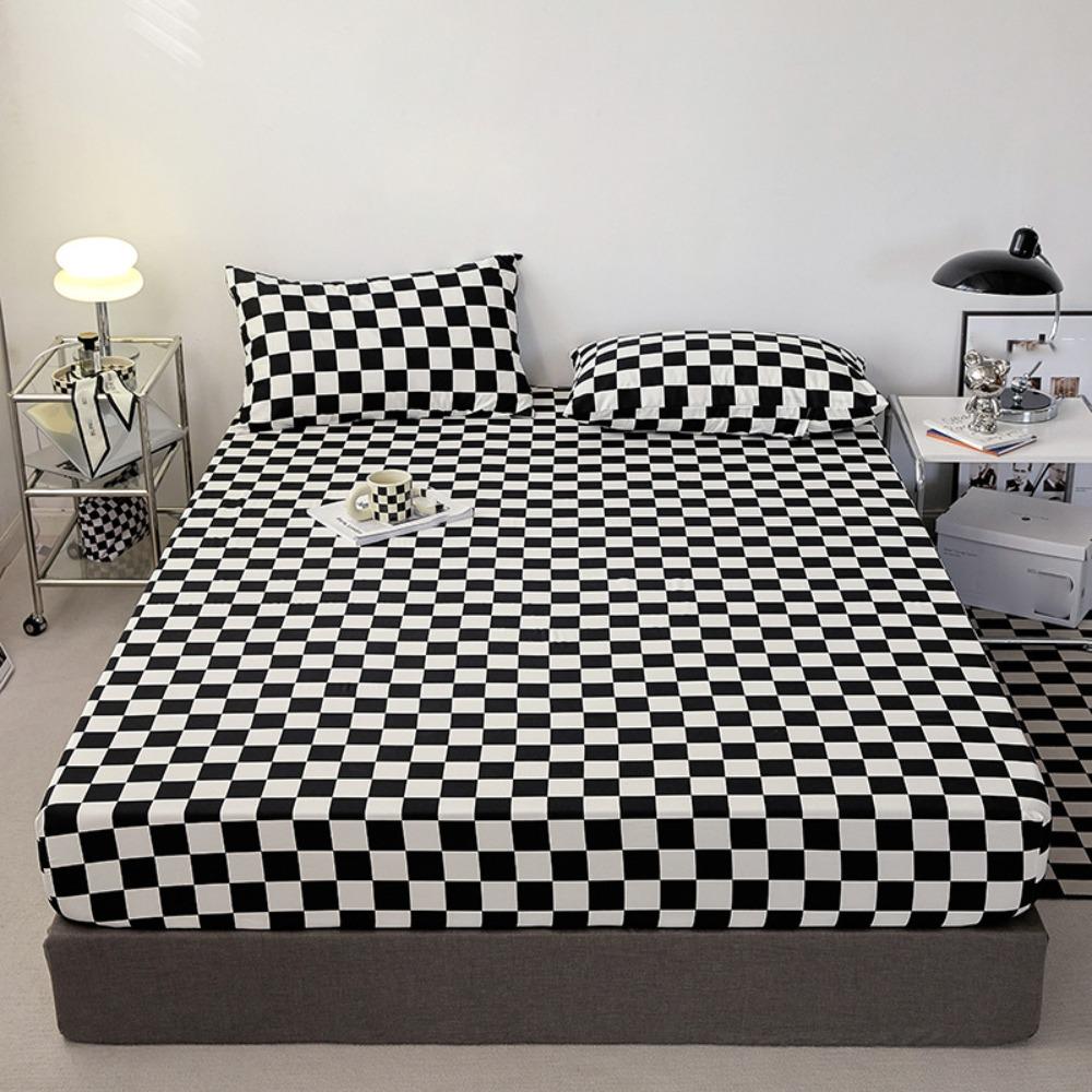 Checkered Pattern Fitted Bed Sheet Elastic Band Breathable Mattress Cover Washable All-inclusive Mattress Protector Bedroom