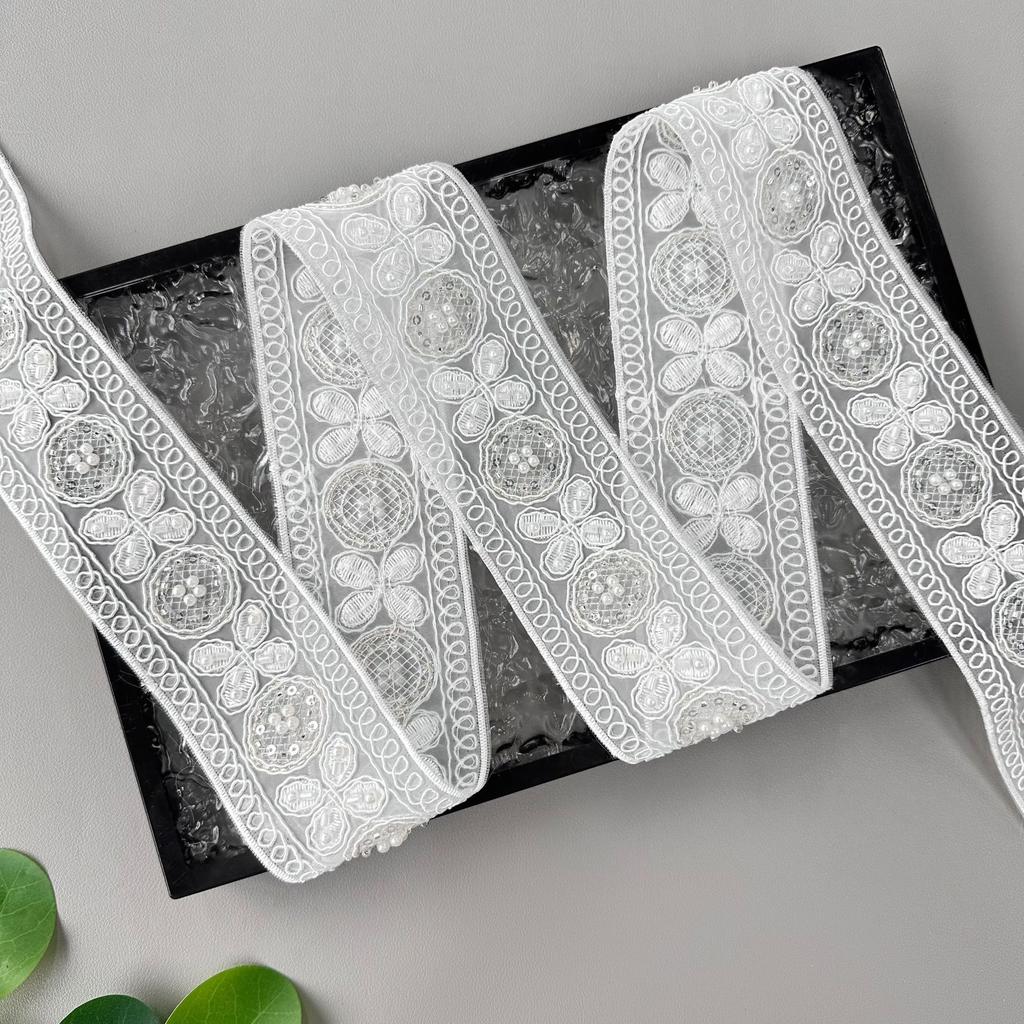 5.5Cm White Handmade Bead Embroidery Barcode Clothing Cuffs Neckline Window Decoration Accessories Lace Accessories