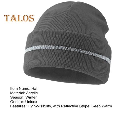 Men Outdoor Hat with Reflective Stripe High Elasticity Keep Warm Solid Color Folded Brim Nocturnal Sport Cap High-Visibility Knitted Headwear for