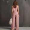 1116 spring and summer new European and American high-end fashion simple sleeveless vest wide-leg pants suit women