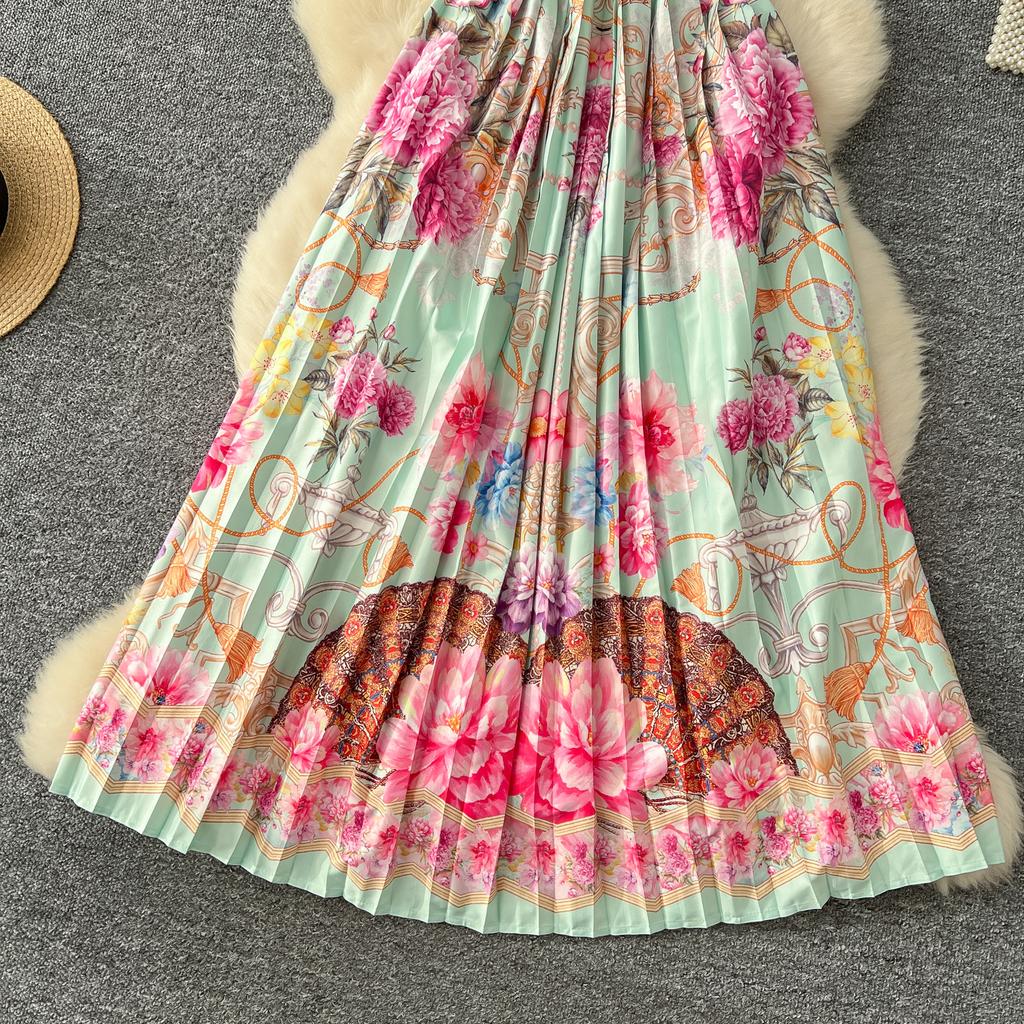 Франция Элегантный Винтаж Тонкий Вечернее Платье Женщины Печати Пуговицы Плиссированное Длинное Вечернее Платье Женщин Повседневный Шикарный Праздничная Одежда Новинка