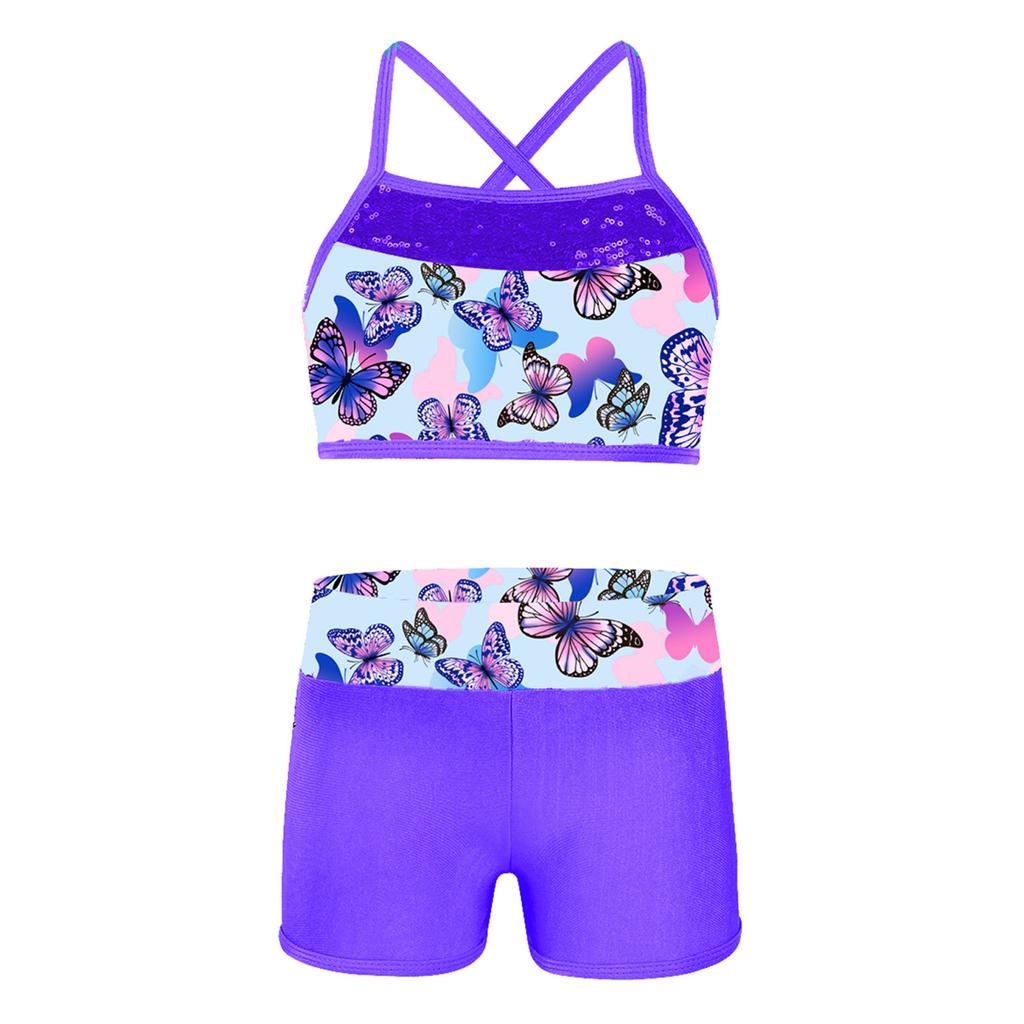 Детский спортивный костюм для девочек, купальники, танкини, весы, топы с плавками, гимнастическая спортивная танцевальная одежда