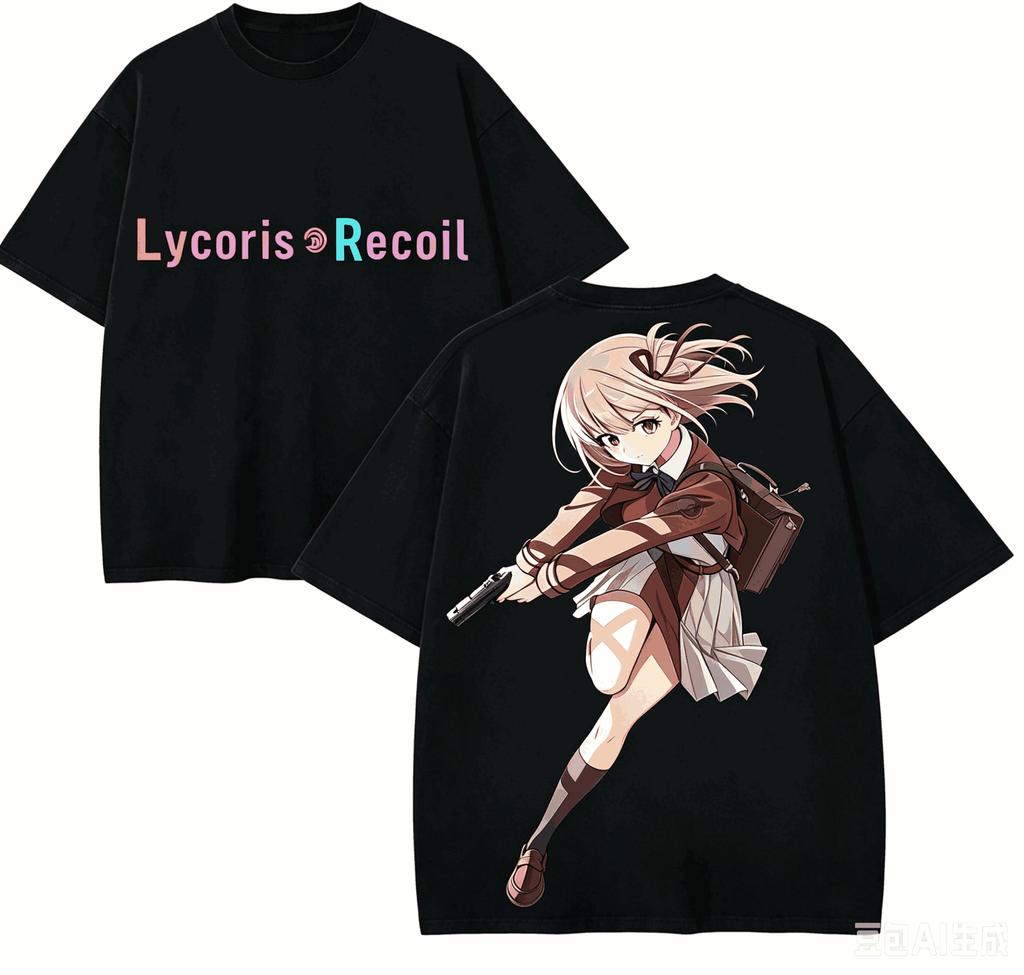 Lycoris Recoil Anime Lover T-shirt Harajuku Cotton New Model High Street Retro Oversized Unisex