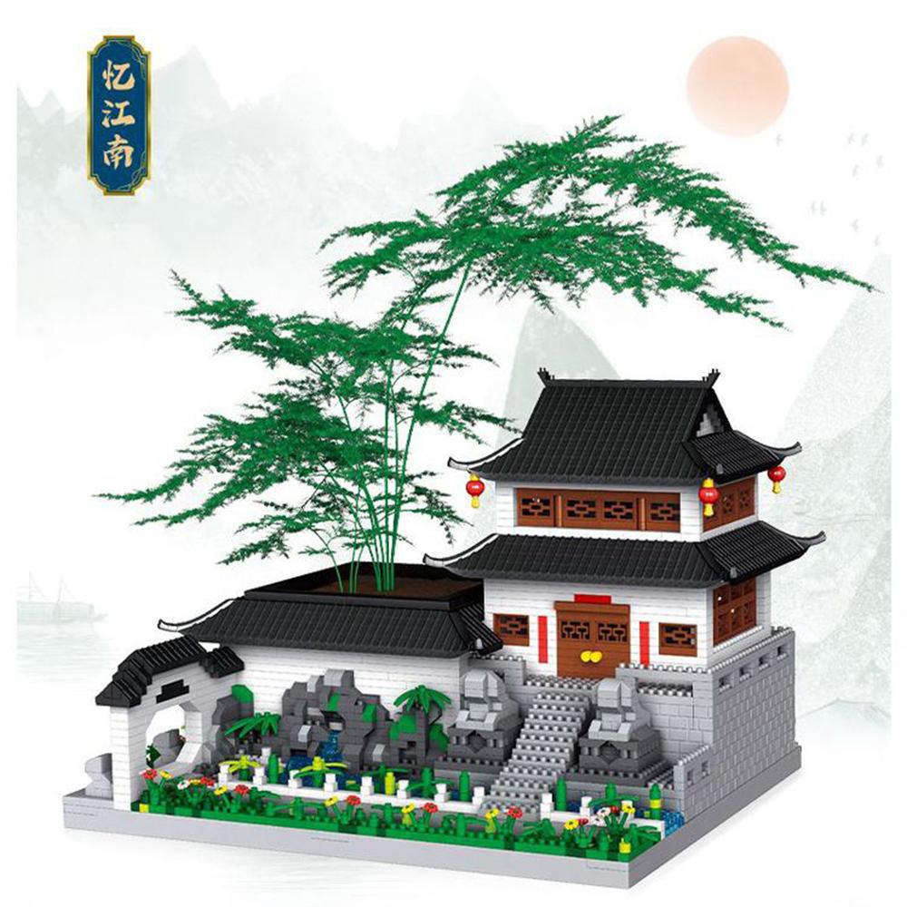 Idea Chinese Architecture Micro Diamond Block Recalling Jiangnan Build Brick Bonsai Pen Container Nanobrick Educational Toys