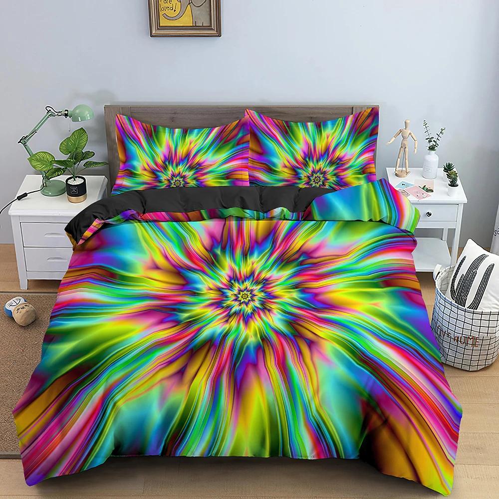 3D Abstract Duvet Cover King Queen Size Colorful Ripple Bedding Set Psychedelic Geometric Soft Comforter Cover with Pillowcase