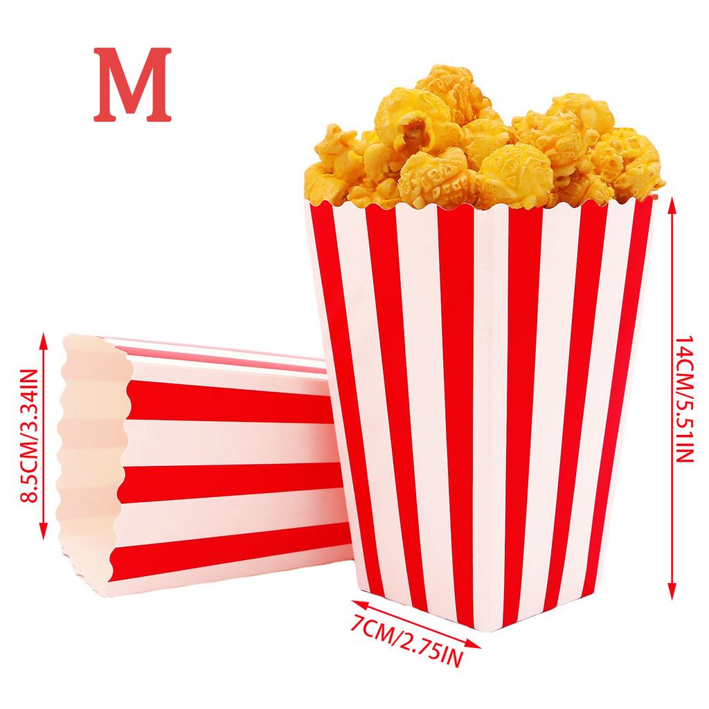 25Pcs Popcorn Paper Boxes Buckets Red White Stripes Bags Snack Containers for Movie Night Birthdays Carnival Party Supplies