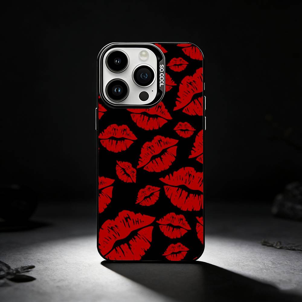 Sexy Red Lips Phone Case For iPhone 17,16,15,14,13,12,11 Plus,Pro Max,XS,Colored silver phone case