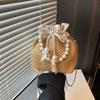 Соломенные бисерные повседневные однотонные сумки через плечо универсальная женская сумка-тоут ручной работы модные сумки с ручками сверху дамская пляжная сумочка