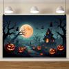 1pc Scary Halloween Party Backdrop Night Moon Castle Pumpkin Banner for Halloween Party Decoration Dustproof Banner Background