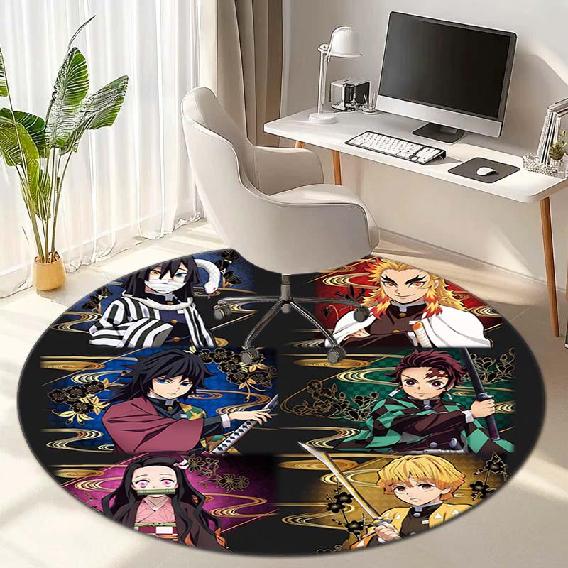 Classic Japanese-style cartoon Demon Slayer round rug, home soft decorative anti-slip yoga mat and chair mat, outdoor floor mat carpet K9