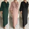 Women Muslim Maxi Dress Abaya Loose Long Sleeve Solid Color Dubai Turkey Robe Islamic Clothes