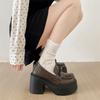 Black British Style Platform Thick High-heeled Small Leather Shoes Women's 2025 New Autumn Skirt Retro Heightening Loafers