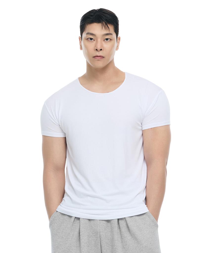 BYSEC U-Neck Muscle Stretch Plain Short Sleeve_2 Colors