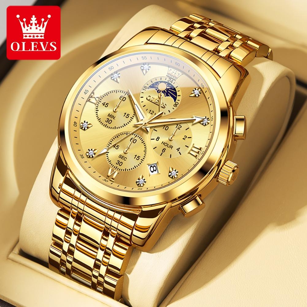OLEVS 3655 Quartz Men Watch Multifunctional Timekeeping 24-hour Moon Phase Calendar Small Window 30m Waterproof Luminous Watch