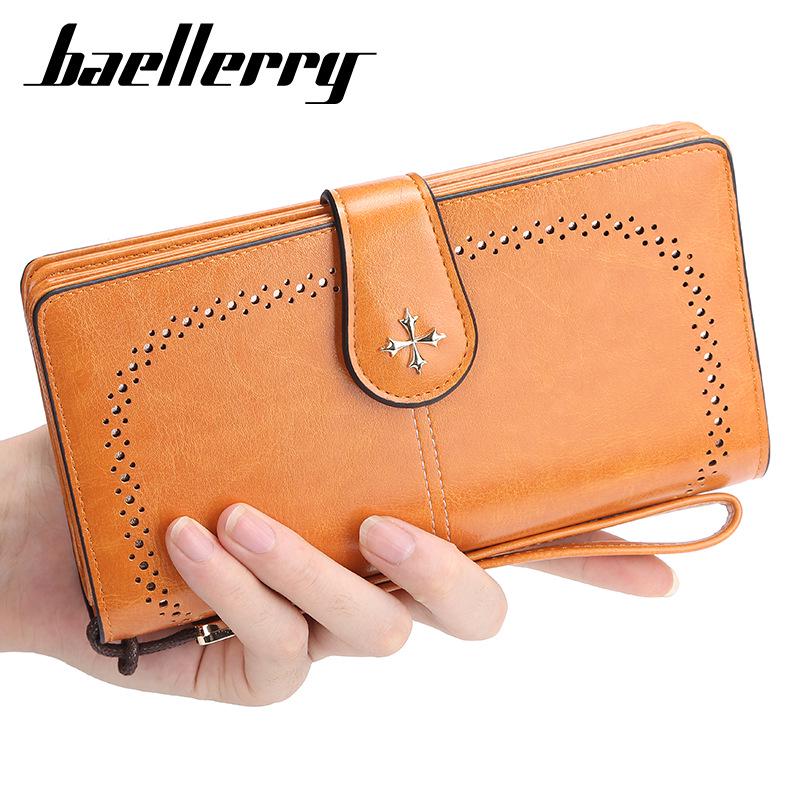 Baellerry Women's Long Purse Vintage Fashion Wallet Zipper Coin Purse Simple Card Holder Multi-card Slot Clutch Bag with Lanyard