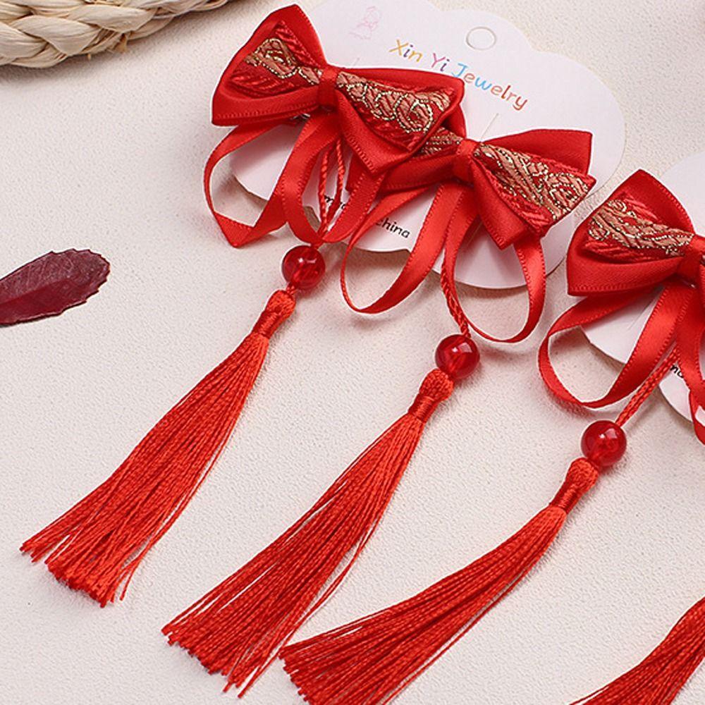 2 шт. кисточка детский парик шпилька китайский стиль красный бант заколка детский бант парик новогодний праздничный