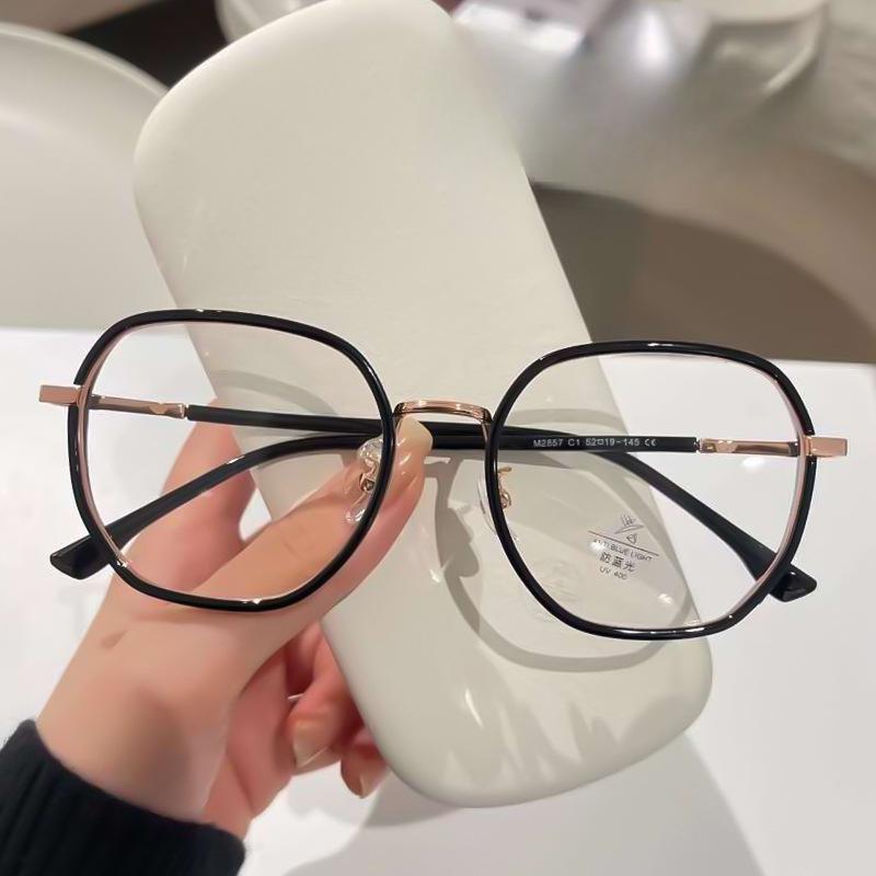 Fashion Polygon TR Glasses Frame Korean Wave Retro Art Wide-brimmed Powder Online Celebrity Anti-blue Glasses Frame.
