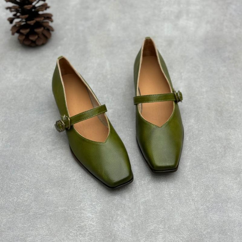 Johnature Туфли-лодочки женские из натуральной кожи на толстом каблуке в стиле ретро с квадратным носком и каблуком Мэри Джейн