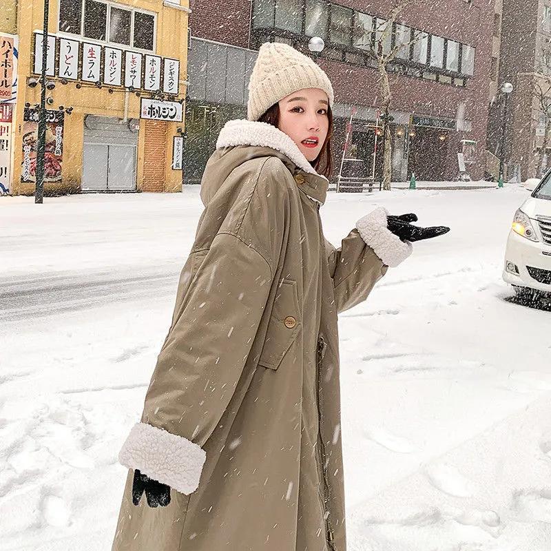 Women's Winter Hooded Warm Parkas Female Korea Loose Long Casual Overcoat