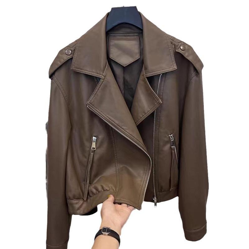 Весна и осень новый стиль мотоциклетная кожаная куртка женская короткая тонкая модная тонкая куртка топ трендовый бренд