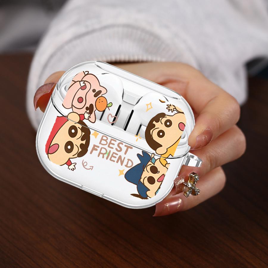 Cute Crayons Shinchan Case For Samsung Galaxy Buds 3Pro 4 Pro 2Pro 2 3 FE Live 4Pro Clear Earphone Cases Cover With Hook