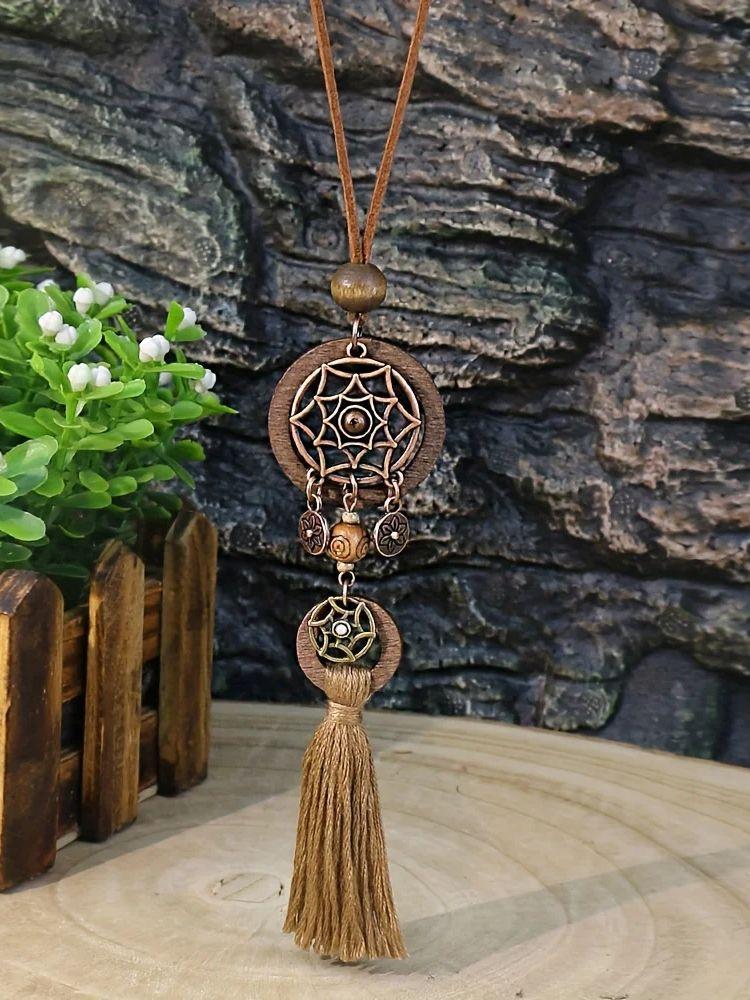 1 шт. Коричневое ожерелье Ловец снов с кисточками Длинное ожерелье Подвеска Модные украшения Универсальные подарки Вечеринка Унисекс