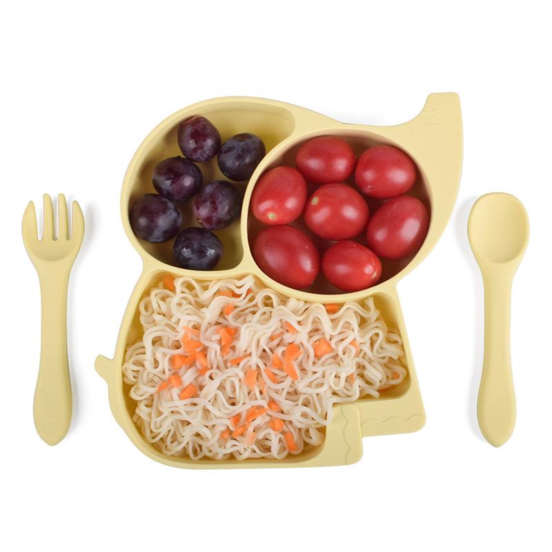 8 шт./компл. набор силиконовой посуды «Слоненок», детские блюда для кормления, миска без бисфенола А, тарелка, нагрудники, наборы ложек и вилок, детская нескользящая посуда