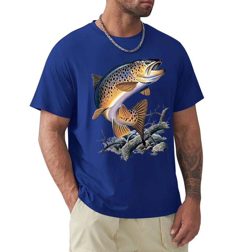 Brown Trout Fishing T-Shirt Cool Casual Pride T Shirt Men Unisex New Fashion Tshirt Men Cotton Tees Streetwear