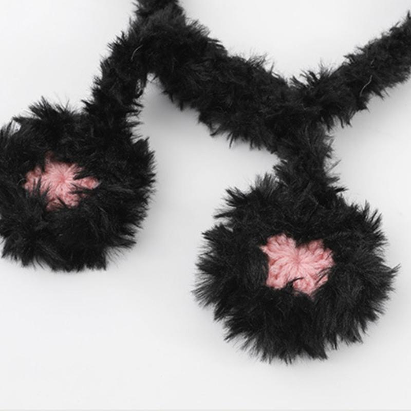 Furry Cartoon Head Cover with Ear for Outdoor Sports Striped Hat with Ear Oversized Headgear Hat for Winter