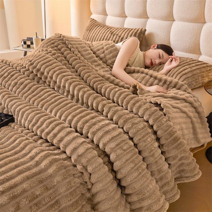 Rabbit Fur Plush Flannel Throw Blanket - Office Nap & Winter Fleece