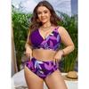 Europe and The United States New Women's Large Size Split Bikini Digital Printing Gather Fashion Swimsuit