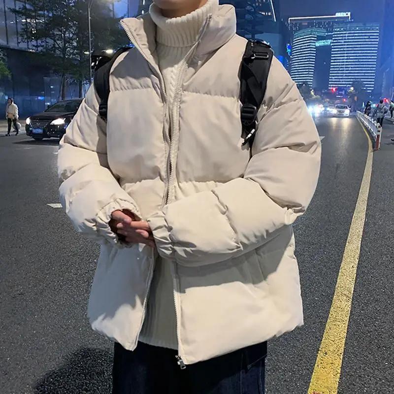 Зимняя толстая пуховая куртка, мужская теплая куртка на хлопковой подкладке, куртка свободного покроя, черное пальто