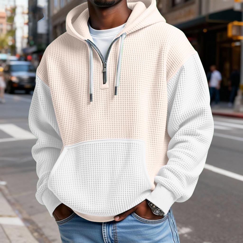 Мужской Модный Трендовый Худи с капюшоном на половину молнии Пуловер Утепленный Флисовая текстура Толстовка