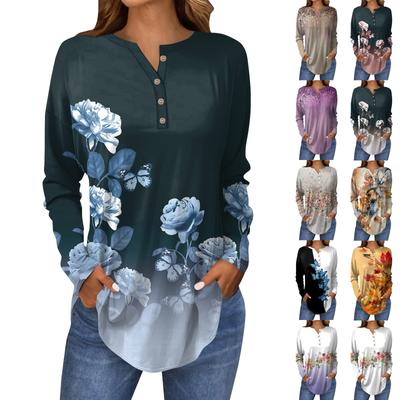 Футболки для женщин, осенние повседневные рубашки с длинным рукавом на пуговицах, толстовки с винтажным графическим принтом, топ-пуловер