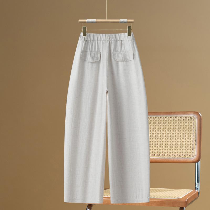 White high-waisted thin linen scimitar casual pants summer 1116 new loose and thin nine-point sickle pants