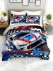 3PC Racing Car Comforter Set Modern Sports Car Duvet Collection with 2 Pillowcases for Bedroom Or Guest Room Decor