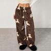 Women's Cute Bear Plush Pajama Pants Wide Leg Plush Casual Pants