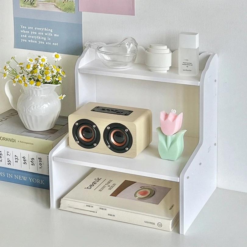 Double-Layer Desktop Organization Rack, Wood Fiber Board Painted Rectangular Storage Rack for Dormitory, Home, Office Display