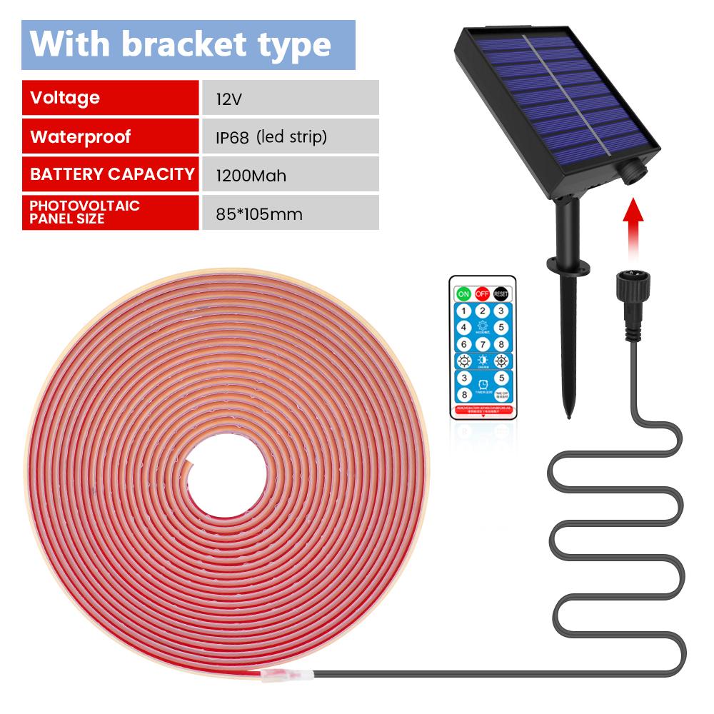 12V COB Solar Light Strip 320 LEDs IP68 Waterproof Flexible Linear Tape Light Warm Natural White With Remote Control And Adhesive Backing
