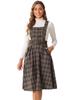 Allegra K Women's Vintage Checkered Overall Dress, Sleeveless, A-Line, Pinafore Dress, Brown, Size M
