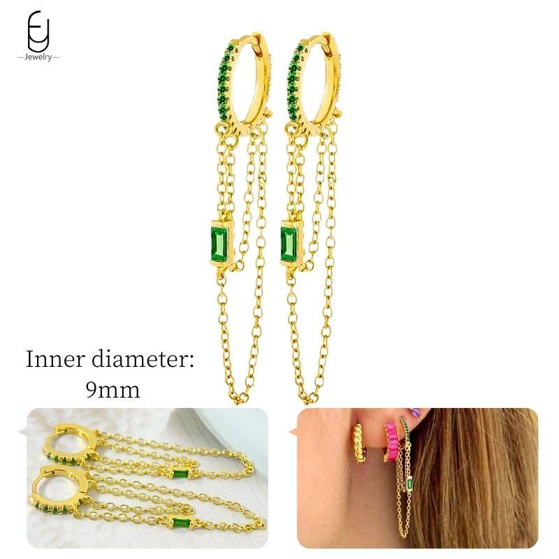 Серьги из стерлингового серебра 925 пробы с зеленым цирконом, золотые серьги-кольца в форме сердца для женщин, изящные пусеты, роскошные ювелирные изделия, подарки