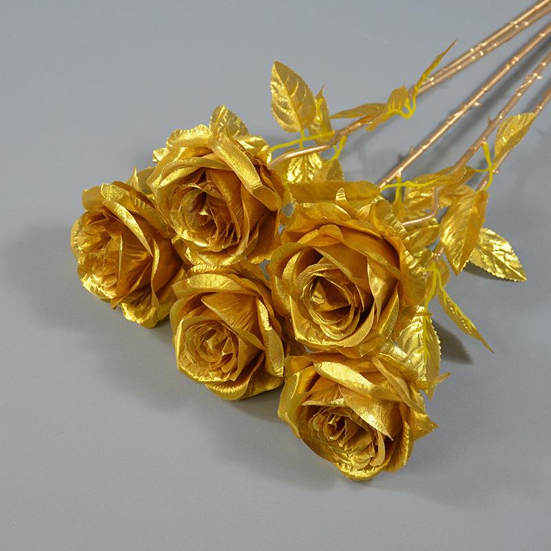 Искусственный пластиковый цветочный арт-объект, имитация розы, свадебная вечеринка, золотые цветы, сделай сам, тканевый орнамент, украшение для дома