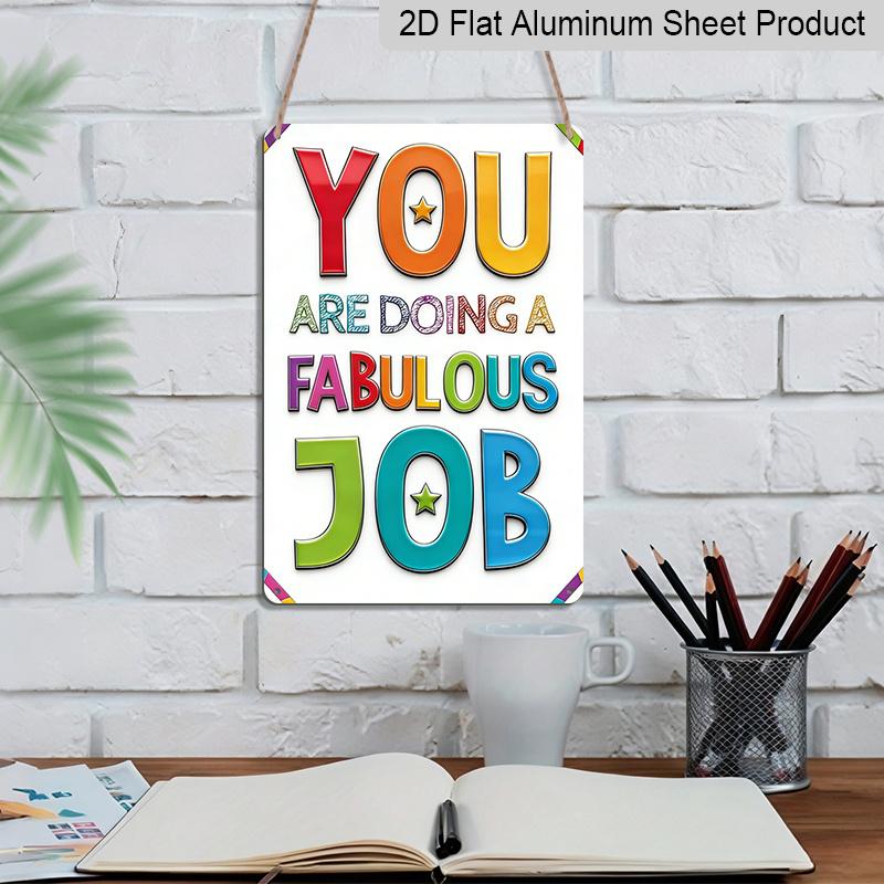 2D Flat, 1pc "You're Doing A Fabulous Job" Motivational Sign - Vintage Retro Aluminum Wall Art, Colorful Durable Positive Affirmation Decor Suitable