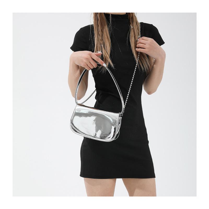 Лаковая кожа, модная зеркальная однотонная трендовая сумка для подмышек, женская сумка 2024, новая цепочка в западном стиле на одно плечо, через плечо, внешняя торговля