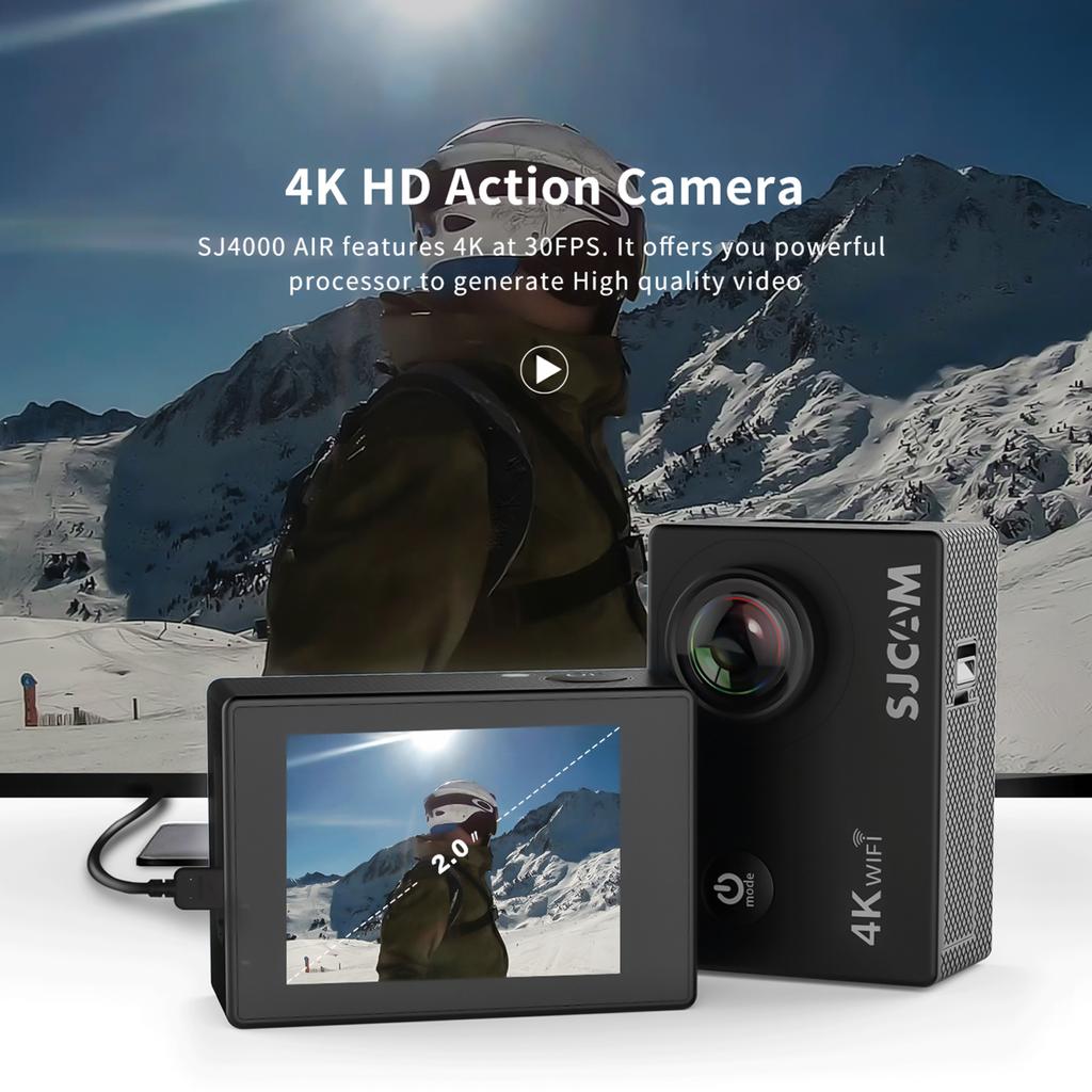 Экшн-камера SJCAM SJ4000AIR 4K HD с 2-дюймовым IPS-экраном, 16 МП, широкий угол обзора 170 градусов, водонепроницаемость 30 м