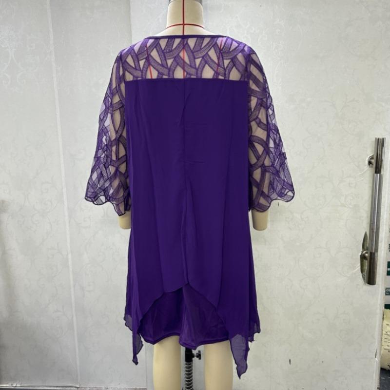 Модное кружевное пэчворк нестандартное свободное шифоновое платье для женщин, однотонное летнее платье больших размеров, женское элегантное повседневное платье с рукавом три четверти 25945