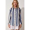 Women's Navy Blue Cream Striped Satin Shirt