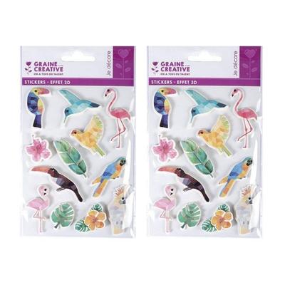 24 стикера 3D тропические птицы 6 см