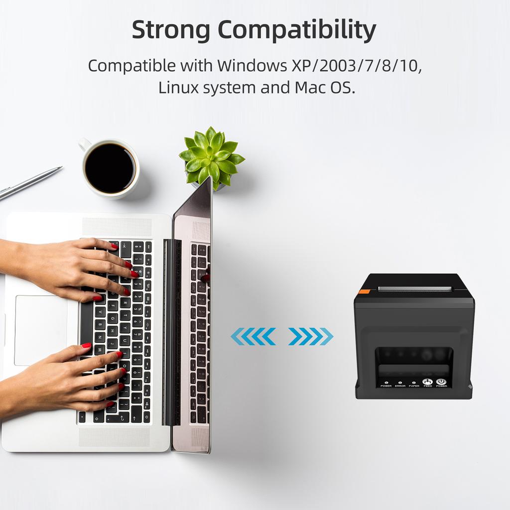 Чековый принтер USB + LAN, 80 мм, POS-принтер с автоматическим резаком, прямая термопечать на рабочем столе